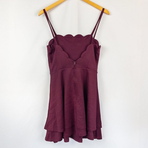 Speechless Women's Scalloped Fit & Flare Mini Wine Colored Party Formal Dress - Picture 4 of 7